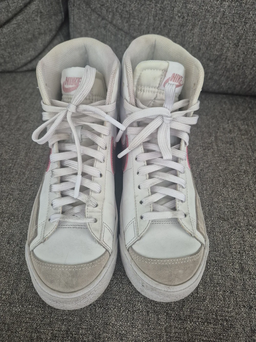Nike Blazers Kid's White High-Top Sneakers with Pink Swoosh Accent